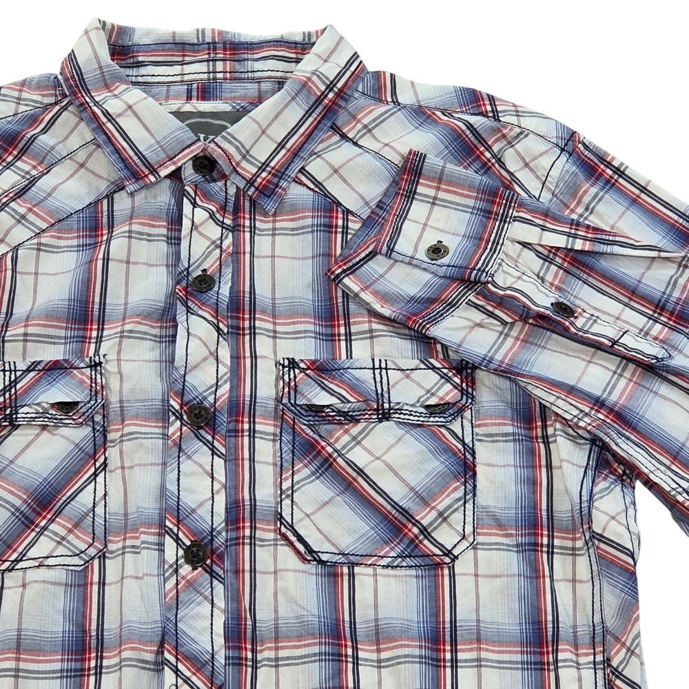 BKE Swisher‎ Slim Fit Button-Down LS Shirt Red Blue White Plaid Mens Large